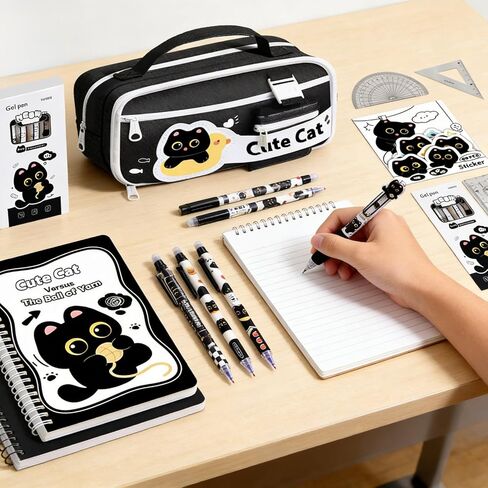 مجموعة قرطاسية سوداء لطيفة على شكل قطة من اللوازم المدرسية للقطط بما في ذلك الملاحظات اللاصقة وأقلام الرصاص الميكانيكية والممحاة والدفتر والملصقات والمسطرة وما إلى ذلك هدايا عيد الميلاد المجيد ومكافآت الفصل الدراسي in Kuwait