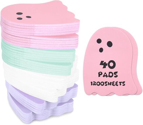 JarThenaAMCS 1200Pcs Halloween Sticky Notes Pastel Ghost 3 x 3.4 Inch Self Adhesive Notepads Removable White Pink Purple Green Memo Pads for School Home Office Classroom Supplies in Saudi Arabia