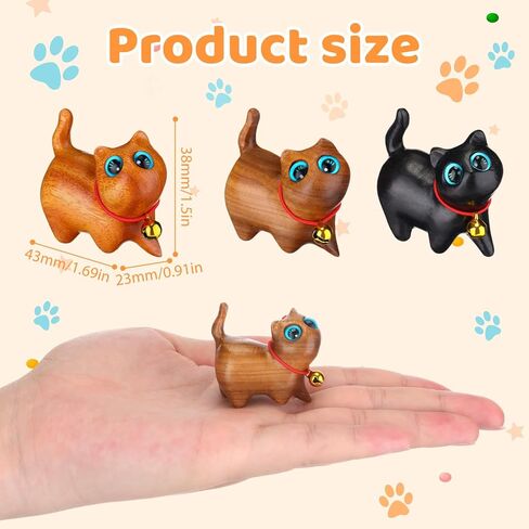 Leinuosen 3 Pcs Sandalwood Hand Carved Wood Cat Miniature Treasure Figurines Handmade Wood Statue Small Cute Wooden Crafts for Cat Lovers Home Office Table Decoration, 1.65 x 1.34 Inch in Saudi Arabia