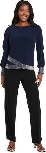 R&M Richards Women's Split Sleeve Blouse - Boat Neck Top W/Contrast Rhinestone Cuffs & Waistband - Chic Evening & Party Wear in Saudi Arabia