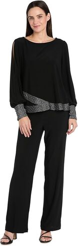 R&M Richards Women's Split Sleeve Blouse - Boat Neck Top W/Contrast Rhinestone Cuffs & Waistband - Chic Evening & Party Wear in Saudi Arabia