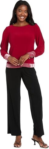 R&M Richards Women's Split Sleeve Blouse - Boat Neck Top W/Contrast Rhinestone Cuffs & Waistband - Chic Evening & Party Wear in Saudi Arabia