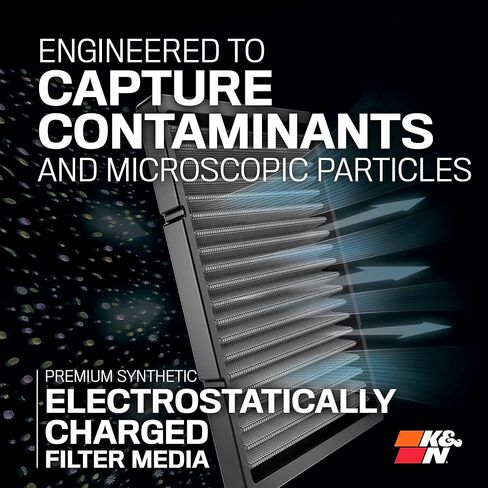 فلتر هواء كابينة K&N مدى الحياة: هواء ممتاز وقابل للغسل ونظيف لمقصورتك: متوافق مع 2010-2015 Chervolet: Camaro، SS، ZL1، VF3017 in Kuwait