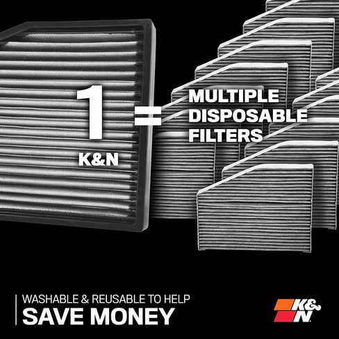 فلتر هواء كابينة K&N مدى الحياة: هواء ممتاز وقابل للغسل ونظيف لمقصورتك: متوافق مع 2010-2015 Chervolet: Camaro، SS، ZL1، VF3017 in Kuwait