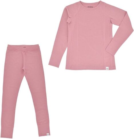 Woolino Merino Wool Base Layer for Kids - Super Soft Kids Long Sleeve Thermal Top and Leggings - All Natural Base Layer Shirt and Bottoms - Blush in Kuwait