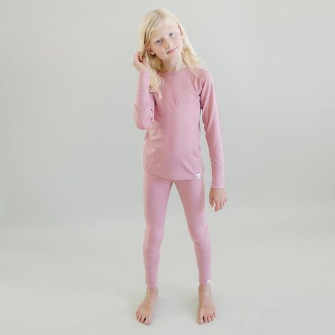 Woolino Merino Wool Base Layer for Kids - Super Soft Kids Long Sleeve Thermal Top and Leggings - All Natural Base Layer Shirt and Bottoms - Blush in Kuwait