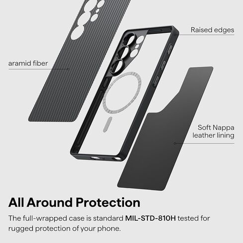 حافظة بيتاكا لهاتف Samsung Galaxy S24 Ultra، مقاس 6.8 بوصة، متوافقة مع MagSafe، حافظة S24 Ultra الواقية، مصنوعة من ألياف الأراميد 1500D [جراب PinButton] أسود in Kuwait