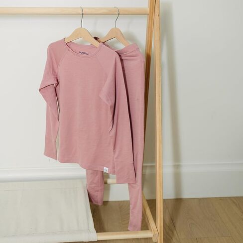 Woolino Merino Wool Base Layer for Kids - Super Soft Kids Long Sleeve Thermal Top and Leggings - All Natural Base Layer Shirt and Bottoms - Blush in Kuwait