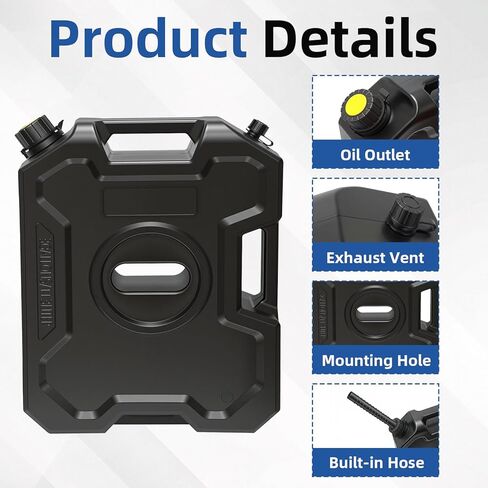 حاوية تخزين سعة 3 جالون، خزان نقل، حاوية تخزين تناسب معظم السيارات، مزودة بحلقة إغلاق إضافية. أسود in Kuwait