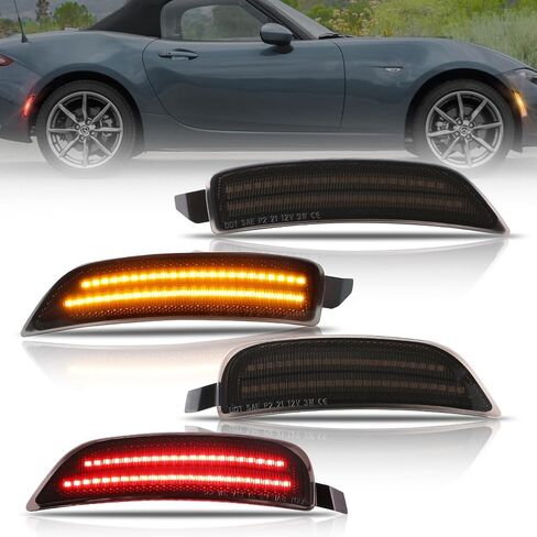 مصابيح جانبية LED للحاجز الأمامي والخلفي لعام 2016-up Mazda MX-5 Miata، مصابيح علامة المصد الجانبي ذات العدسات المدخنة، مصابيح إشارة الانعطاف LED باللون الكهرماني فائقة السطوع والأحمر، 4 قطع in Kuwait