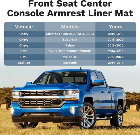 Front Seat Center Console TPE Armrest Liner Mat Compatible with 2014-2020 Chevy Silverado Suburban Tahoe GMC Sierra Yukon XL Replacement 22876379 Armrest Mat Easy to Clean and Waterproof in Saudi Arabia