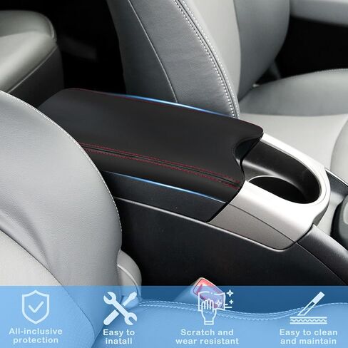 QianBao Compatible with Toyota Prius 2010 2011 2012 2013 2014 2015 Leather Armrest Box Center Console Cover Middle Console Cover Protector Red Stitches in Saudi Arabia