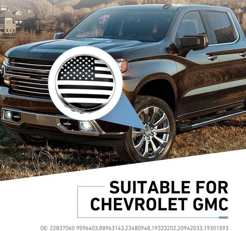 4 قطع من أغطية مركز العجلة Chevy 83 مم، أغطية مركز العجلة بالعلم الأمريكي، OEM# 22837060 غطاء محور من الألومنيوم، مناسب لمعظم شاحنات الالتقاط Chevy وGM (أسود) in Saudi Arabia