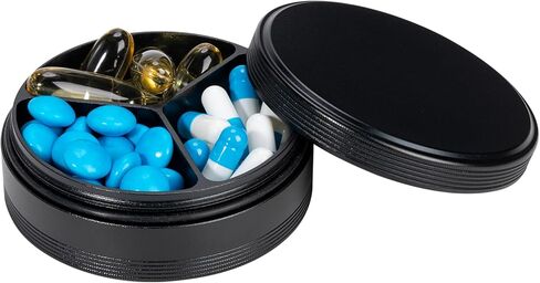 Portable Metal Pill Box - Travel Daily Pill Case, Waterproof Pill Container for Purse Pocket, Compact Medicine Organizer Holder for Medicines, Vitamins, Fish Oils in Kuwait