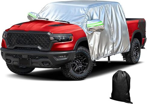 Half Car Cover for 2019-2026 RAM 1500 Crew Cab, with Door Zipper, 420D Oxford Waterproof All Weather Exterior Pickup Truck Cover for Wind Dust Sun and UV Protection in Saudi Arabia