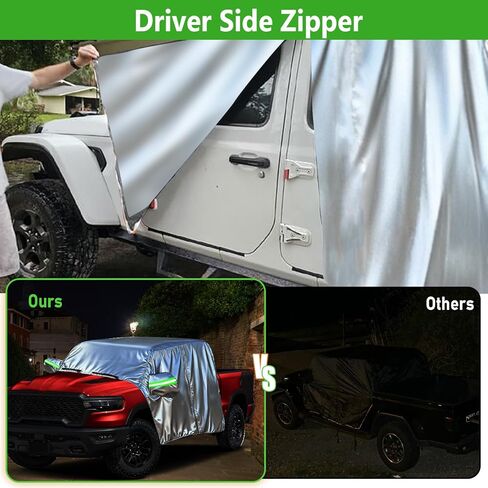 Half Car Cover for 2019-2026 RAM 1500 Crew Cab, with Door Zipper, 420D Oxford Waterproof All Weather Exterior Pickup Truck Cover for Wind Dust Sun and UV Protection in Saudi Arabia