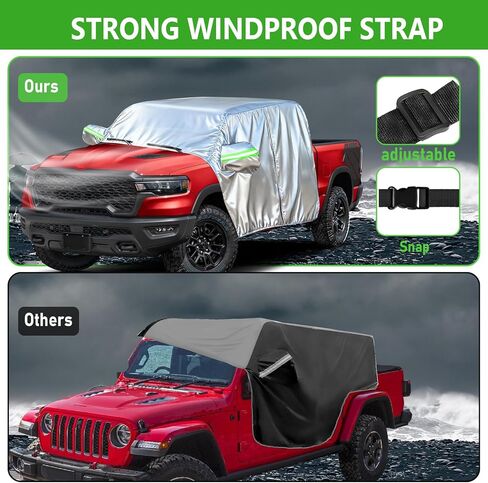 Half Car Cover for 2019-2026 RAM 1500 Crew Cab, with Door Zipper, 420D Oxford Waterproof All Weather Exterior Pickup Truck Cover for Wind Dust Sun and UV Protection in Saudi Arabia