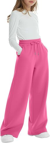Girl's Wide Leg Sweatpants Drawstring Baggy Joggers Loose Athletic Open Bottom Casual Pants with Pockets in Saudi Arabia