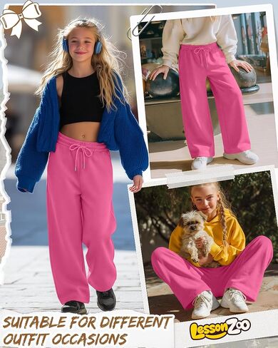Girl's Wide Leg Sweatpants Drawstring Baggy Joggers Loose Athletic Open Bottom Casual Pants with Pockets in Saudi Arabia