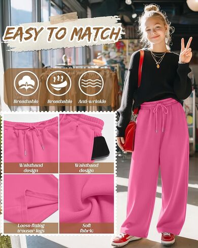 Girl's Wide Leg Sweatpants Drawstring Baggy Joggers Loose Athletic Open Bottom Casual Pants with Pockets in Saudi Arabia