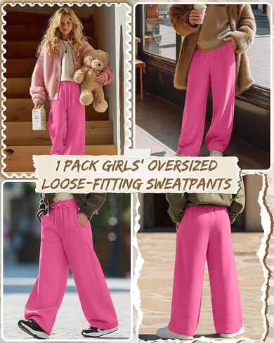 Girl's Wide Leg Sweatpants Drawstring Baggy Joggers Loose Athletic Open Bottom Casual Pants with Pockets in Saudi Arabia