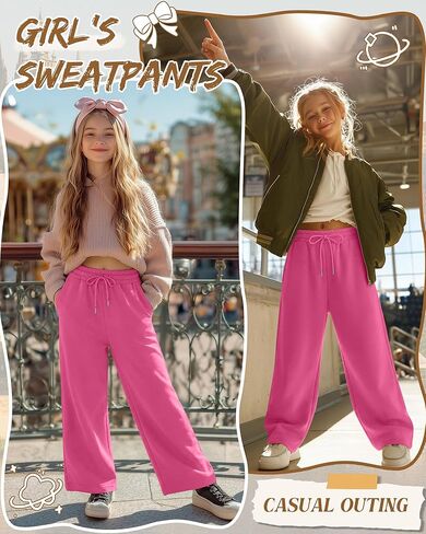 Girl's Wide Leg Sweatpants Drawstring Baggy Joggers Loose Athletic Open Bottom Casual Pants with Pockets in Saudi Arabia