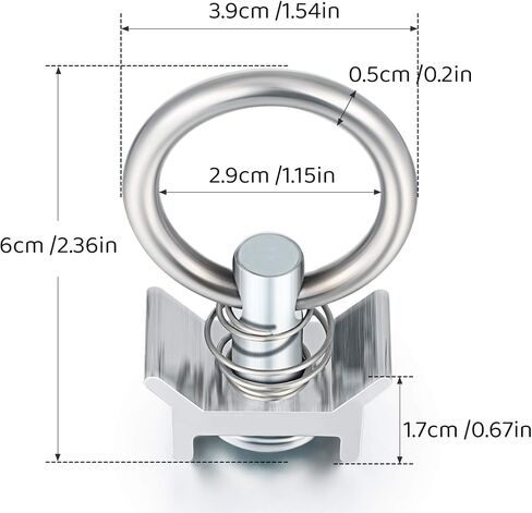 Hotop Single Stud Fitting L Track 4, 000lb Capacity with Stainless Steel Round Ring Aluminum Keeper Cargo Control for Airline Track Logistic Installation(10 Pcs) in Saudi Arabia