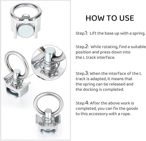 Hotop Single Stud Fitting L Track 4, 000lb Capacity with Stainless Steel Round Ring Aluminum Keeper Cargo Control for Airline Track Logistic Installation(10 Pcs) in Saudi Arabia