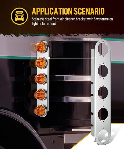 Partsam 1 Pair 21.5" Front Watermelon Air Cleaner Light Bar Bracekts Compatible with Peterbilt Kenworth Freightliner, 5 Watermelon Light Cut-Outs, 304 Stainless Steel, Light Not Include in Saudi Arabia