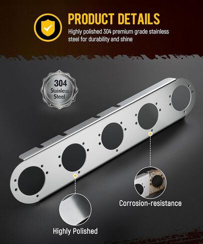 Partsam 1 Pair 21.5" Front Watermelon Air Cleaner Light Bar Bracekts Compatible with Peterbilt Kenworth Freightliner, 5 Watermelon Light Cut-Outs, 304 Stainless Steel, Light Not Include in Saudi Arabia