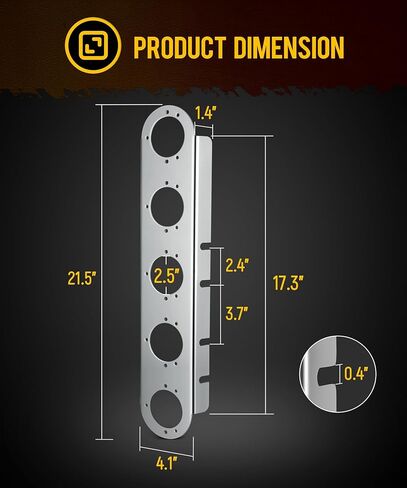 Partsam 1 Pair 21.5" Front Watermelon Air Cleaner Light Bar Bracekts Compatible with Peterbilt Kenworth Freightliner, 5 Watermelon Light Cut-Outs, 304 Stainless Steel, Light Not Include in Saudi Arabia