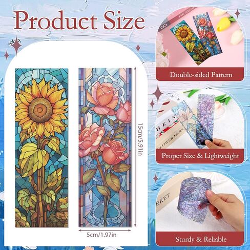 Stained Glass Flower Bookmark Gifts - Cosmisun 10 Pcs Floral Transparent PVC Bookmark Stained Glass Art Plant Book Mark Page Clips Gifts for Women Men Book Lovers Teacher Student Bookish Reader in Saudi Arabia