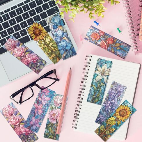 Stained Glass Flower Bookmark Gifts - Cosmisun 10 Pcs Floral Transparent PVC Bookmark Stained Glass Art Plant Book Mark Page Clips Gifts for Women Men Book Lovers Teacher Student Bookish Reader in Saudi Arabia