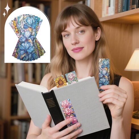Stained Glass Flower Bookmark Gifts - Cosmisun 10 Pcs Floral Transparent PVC Bookmark Stained Glass Art Plant Book Mark Page Clips Gifts for Women Men Book Lovers Teacher Student Bookish Reader in Saudi Arabia
