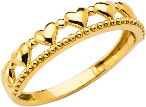 Ioka -14K Solid Yellow Gold Plain Hearts Stackable Band Ring in Saudi Arabia