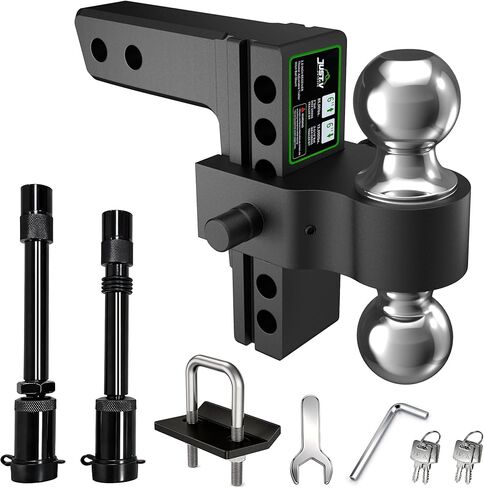 Just-V Adjustable Trailer Hitch - Aluminum Drop Hitch Fits 2" Receiver, 21500 LBS GTW, Heavy Duty Tow Hitch with 6" Drop/Rise Dual Balls (2" & 2-5/16") for Truck Black in Kuwait