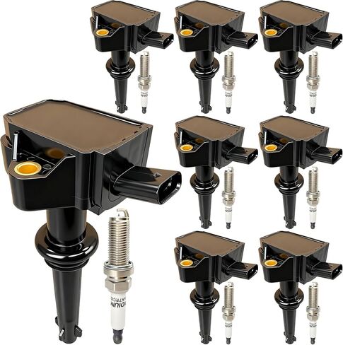 8 Pack Ignition Coil & Iridium Platinum Spark Plug Compatible with LR4/Range Rover/Sport 5.0L V8, Jaguar XF/XJ/XK/XKR 5.0L V8 (13-10) - w/Brackets & Hardware - Replaces AJ811378 ILKAR7C10 in Kuwait