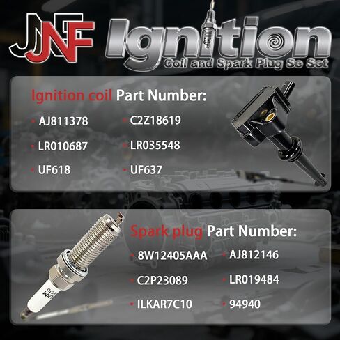 8 Pack Ignition Coil & Iridium Platinum Spark Plug Compatible with LR4/Range Rover/Sport 5.0L V8, Jaguar XF/XJ/XK/XKR 5.0L V8 (13-10) - w/Brackets & Hardware - Replaces AJ811378 ILKAR7C10 in Kuwait