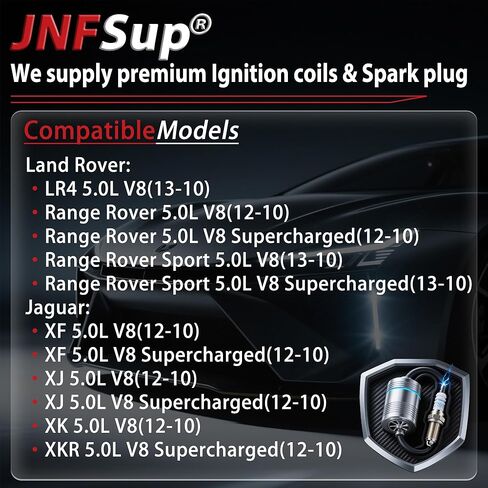 8 Pack Ignition Coil & Iridium Platinum Spark Plug Compatible with LR4/Range Rover/Sport 5.0L V8, Jaguar XF/XJ/XK/XKR 5.0L V8 (13-10) - w/Brackets & Hardware - Replaces AJ811378 ILKAR7C10 in Kuwait