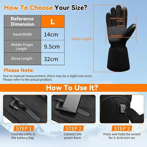 Heated Gloves for Men Women - Electric Hand Warmers with 3 Heating Levels & Fast Heating Technology, Waterproof Windproof Thermal Gloves for Skiing, Snowboarding, Cycling (Machine Washable) in Kuwait