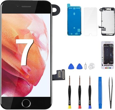 for iPhone 7 Screen Replacement Black 4.7" with Home Button 3D Touch LCD Display Digitizer Full Assembly Repair Kit Front Camera Earpiece Proximity Sensor Glass Fix Tools A1660 A1778 A1779 in Kuwait
