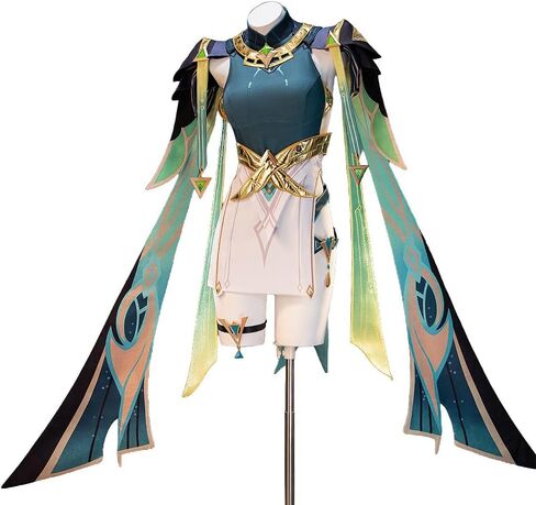 أزياء جينشين النسائية التنكرية مجموعة كاملة من الفستان الأخضر مع قفازات لحفلة الهالوين in Kuwait