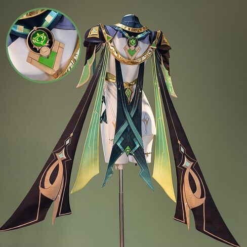 أزياء جينشين النسائية التنكرية مجموعة كاملة من الفستان الأخضر مع قفازات لحفلة الهالوين in Kuwait