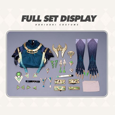 أزياء جينشين النسائية التنكرية مجموعة كاملة من الفستان الأخضر مع قفازات لحفلة الهالوين in Kuwait