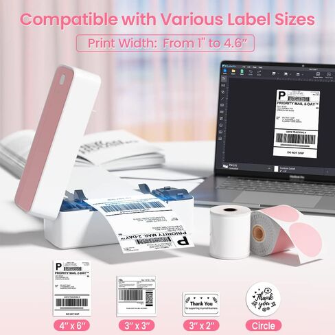 Phomemo 241BT Bluetooth Thermal Shipping Label Printer 4X6 - Wireless Thermal Label Printer for Shipping Packages + 4"x 6" Direct Fanfold Thermal Labels (Fanfold Style & 500 Labels) in Saudi Arabia