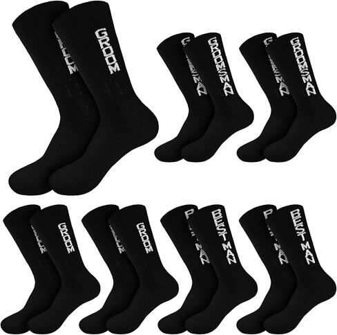 SATINIOR 6 Pairs Groomsmen Socks Wedding Casual Groom Dress Socks Men's Funny Novelty Groom Crew Socks Groomsman Best Man Groom Wedding Socks for Wedding Groomsman Multicolor in Saudi Arabia