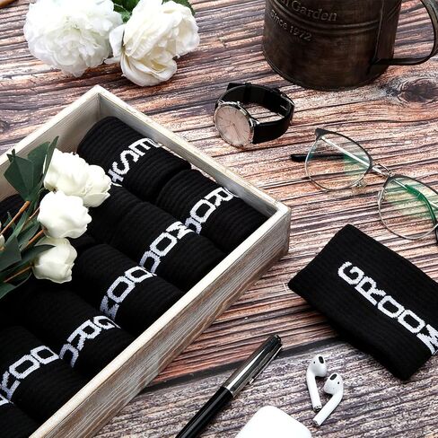 SATINIOR 6 Pairs Groomsmen Socks Wedding Casual Groom Dress Socks Men's Funny Novelty Groom Crew Socks Groomsman Best Man Groom Wedding Socks for Wedding Groomsman Multicolor in Saudi Arabia