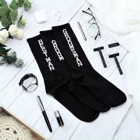 SATINIOR 6 Pairs Groomsmen Socks Wedding Casual Groom Dress Socks Men's Funny Novelty Groom Crew Socks Groomsman Best Man Groom Wedding Socks for Wedding Groomsman Multicolor in Saudi Arabia