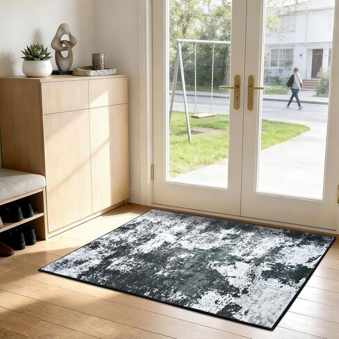 Merelax 2x6 Entryway Long Runner Area Rug, Black Washable Modern Abstract Entry Rugs for Kitchen Bedroom Hallways Living Room, Non Slip Carpet for Indoor Door High Traffic Family Room Decor in Kuwait