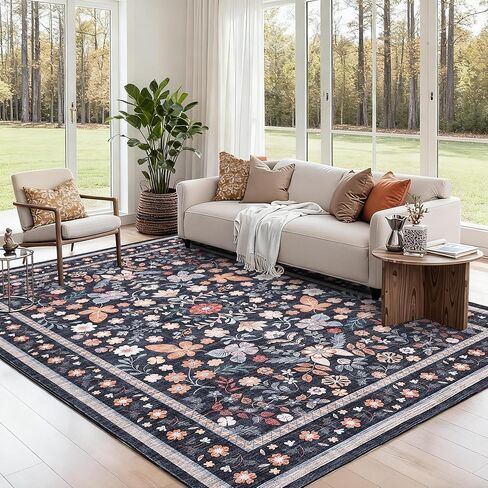 GarveeHome 10x14 Floral Area Rugs for Bedroom Machine Washable Boho Soft Non-Slip Backing Rugs Low Pile Stain Resistant Botanical Carpet for Living Room Farmhouse Dining Room Nursery Beige in Saudi Arabia